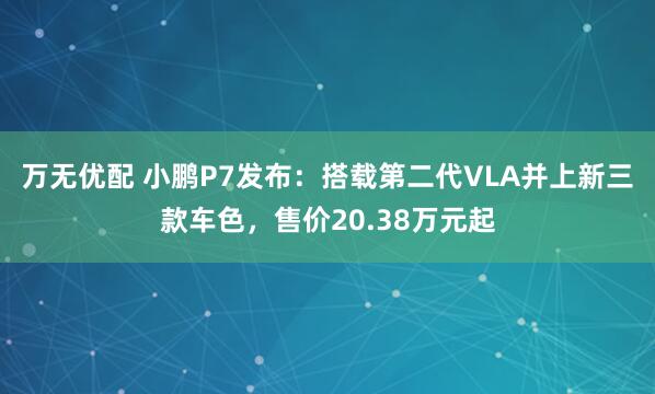 万无优配 小鹏P7发布：搭载第二代VLA并上新三款车色，售价20.38万元起